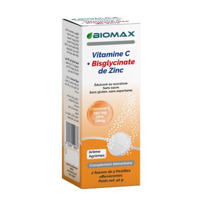 BIOMAX VITAMINE C 25+BISGLYCINATE DE ZINC 10MG GOUT AGRUMES B/10 CAPS EFFERVESCENT 