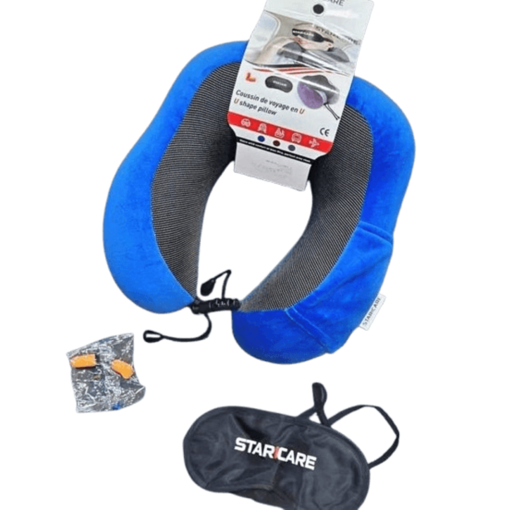 STAR CARE COUSSIN DE VOYAGE ERGONOMIQUE AVEC SAC STOP BRUIT ET VISIERE