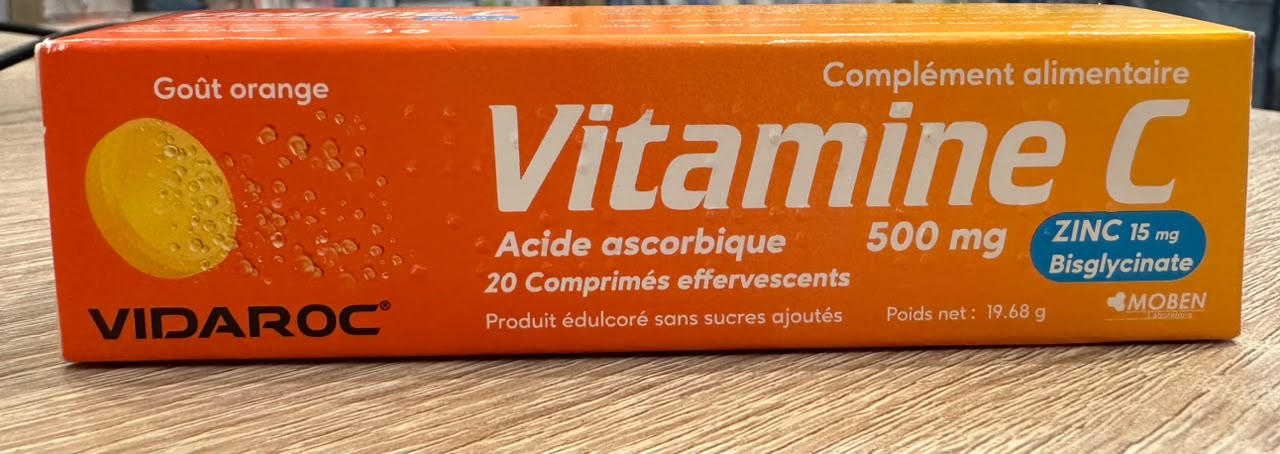 MOBEN . VITAMINE C 500 MG + ZINC 15 MG EFFERVESCENT  BT/20 COMP S/SUCRE